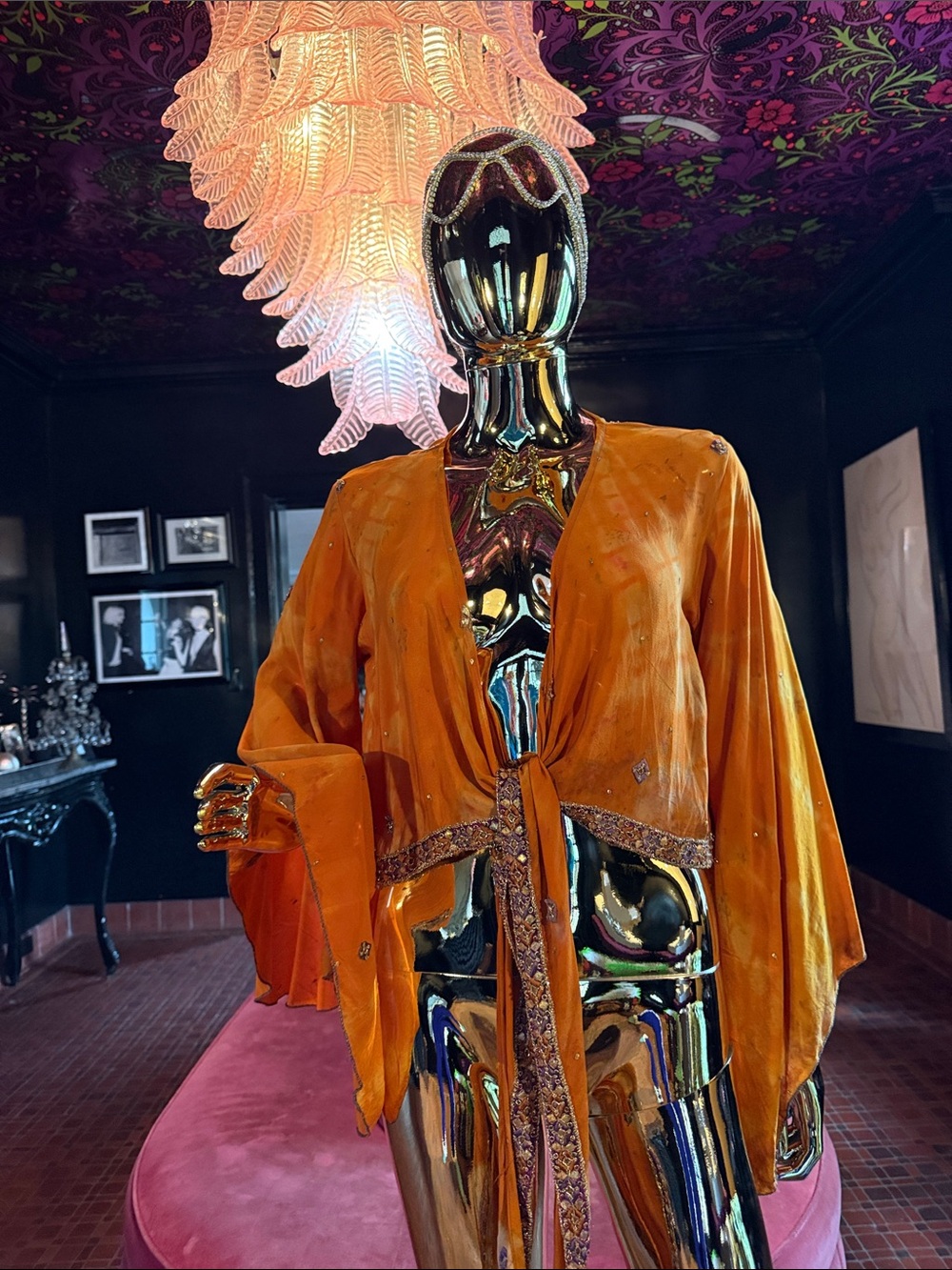Vintage Orange Tie Dye Sequin Embellished Tie Front Top